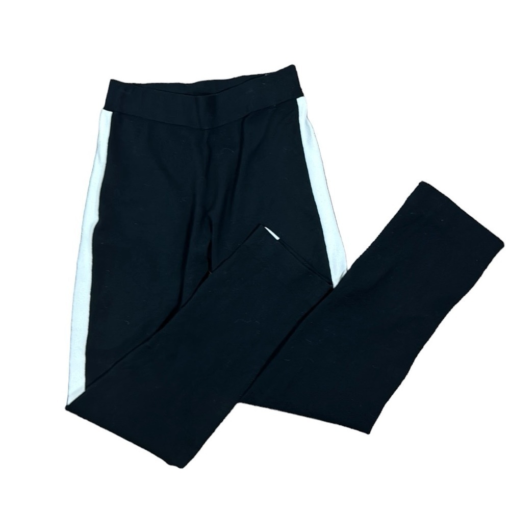 Theory Athletic Pant Women P=00-0 Black‎ White Side Stripes Knit Stretch Pull On